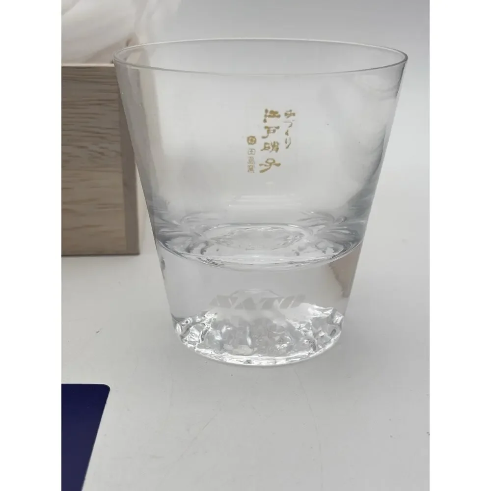New Tajima Glass Sato Mount Fuji Rocks Glass with Wooden Box Tokyo Japan